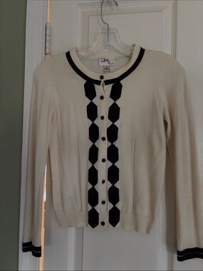 Milly Cream Cardigan with Black Geometric . light and elegant size P